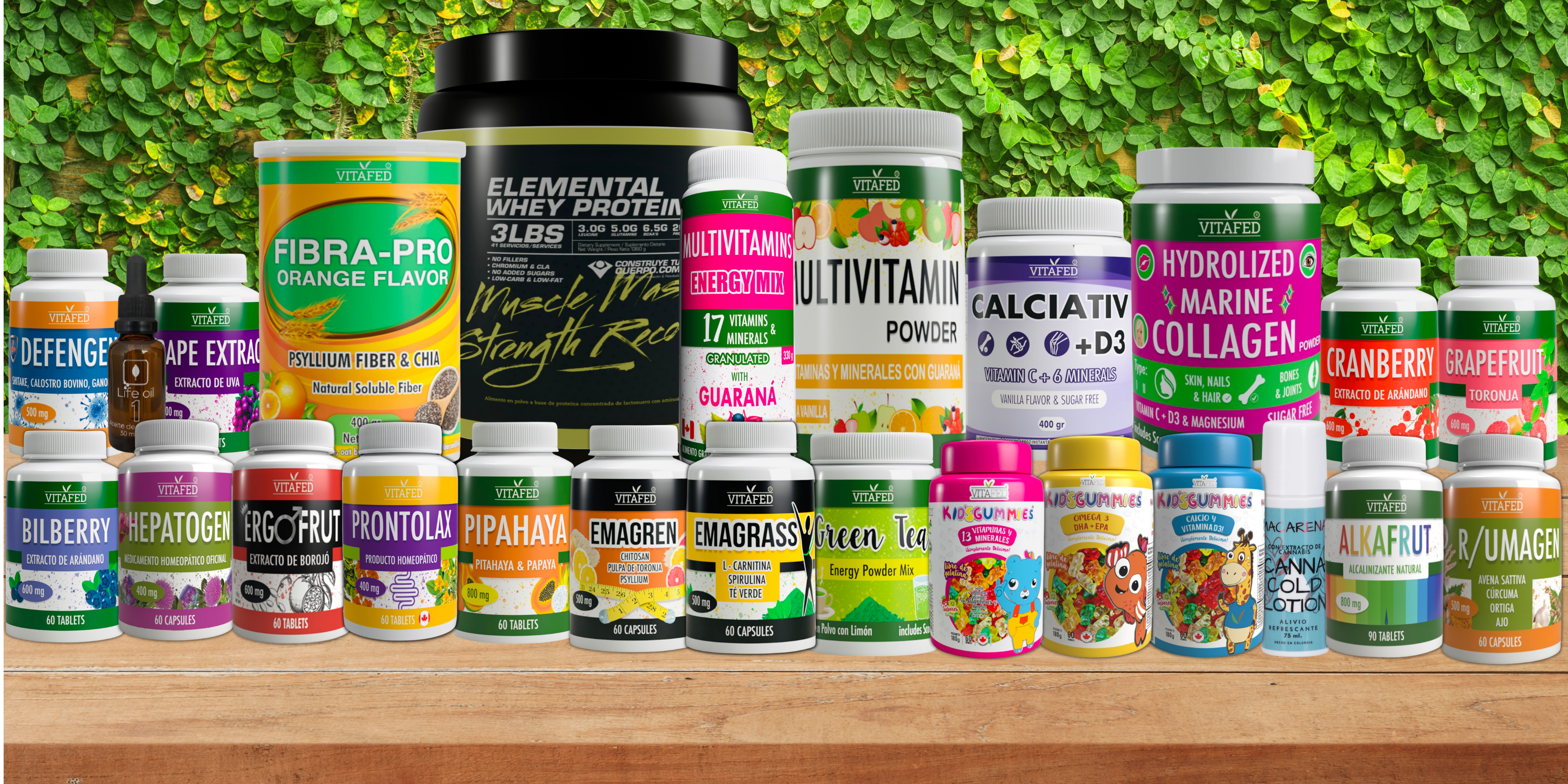 Línea completa de suplementos nutricionales y vitaminas Vitafed para salud, energía y bienestar.