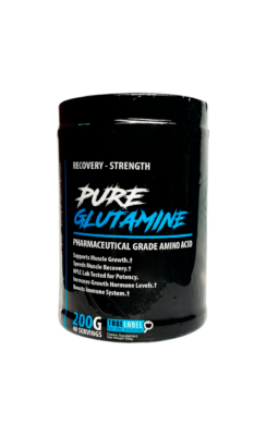Envase de Pure Glutamine en polvo 200g, suplemento de aminoácido grado farmacéutico para recuperación y crecimiento muscular