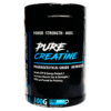 Envase de Pure Creatine monohidratada micronizada de 300 g, suplemento deportivo de grado farmacéutico para fuerza y masa muscular.